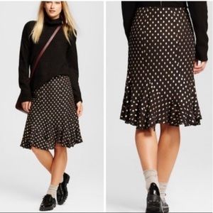 WhoWhatWear High Waisted Dotted Flounce Hem Skirt